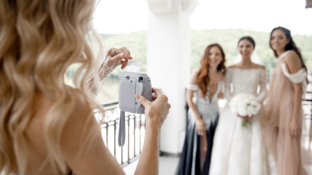 polaroid camera on wedding morning