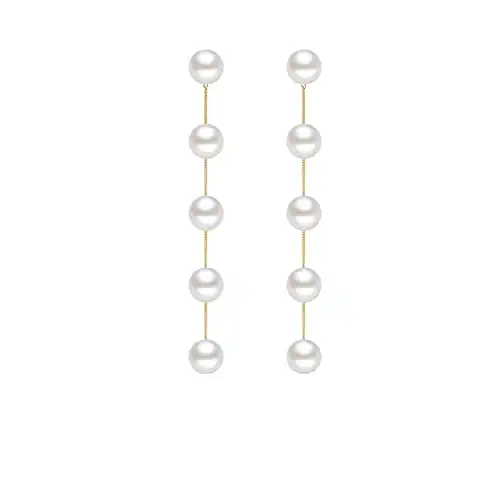 Voaino Long Pearl Earrings for Women 14K Gold Plated Pearl Dangle Earrings Hypoallergenic Elegant Wedding Pearl Tassel Earrings for Bridal (gold long pearl)