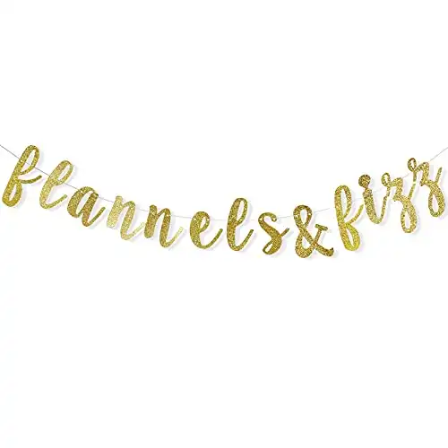 Flannels and Fizz Banner, Glamping Themed Party Decorations, Mountain Bachelorette Party Decor Supplies, Winter Cabin Bach Weekend Decoration, Gold Glitter