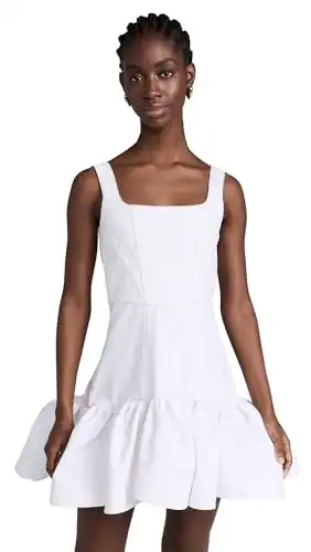 Bach Mai Women's Corset Mini Volant Dress, White, 4