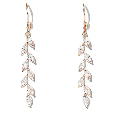 Handmade Rose Gold Leaf Earrings Crystal Wedding Dangle Earrings for Brides Bridesmaid Gift for Women Teen Girls