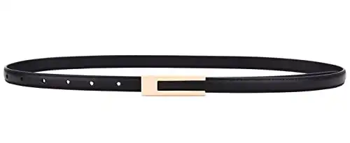Yuangu Womens Leather Belt Skinny Waist Belt for Dresses with Gold Buckle, Womens Simple Thin Belts for Jeans Pants (Black, 105CM/Fit Waist Size 24-33 Inches)