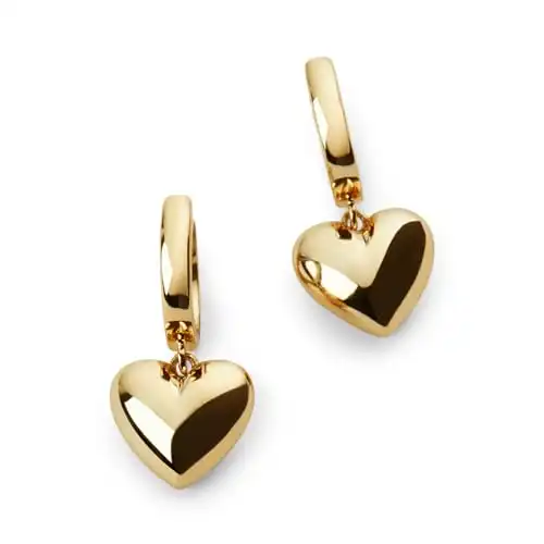 Ana Luisa | Puffed Heart Hoops - Jessica | 14K Gold Plated Heart Charm Hoops | Hypoallergenic, Water-Resistant & Tarnish-Free Earrings | 14K Gold Earrings | Stainless Steel Posts