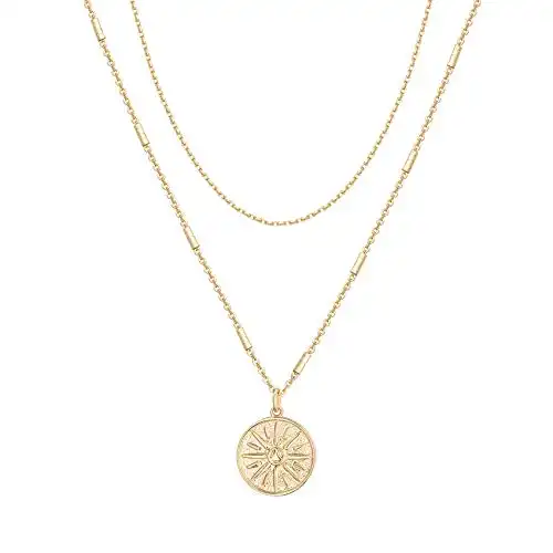 PAVOI 14K Gold Plated 925 Sterling Silver Necklace for Women | Hypoallergenic Sterling Silver Chain with Yellow Gold Plated Pendant Coin | 15mm Gold Plated Coin Perimeter