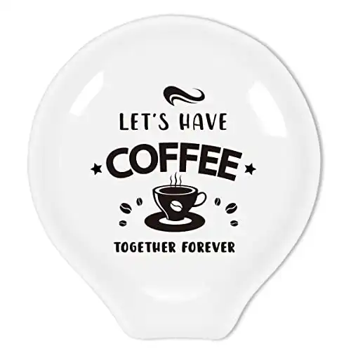 Uhealik Funny Coffee Quote Ceramic Coffee Spoon Holder-Coffee Spoon Rest -Coffee Station Decor Coffee Bar Accessories-Coffee Lovers Gift for Women and Men (Let’s Have Coffee Together Forever)
