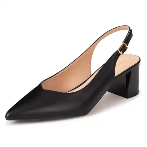 Frank Mully Women's Slingback Heels Pointed Toe Work Pumps Comfortable Chunky Pumps Closed Toe Stylish Dressy Shoes PU Black,7