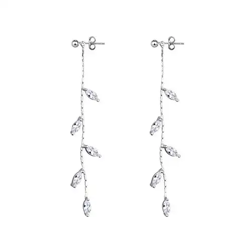 SLUYNZ 925 Sterling Silver Droplet Dangle Earrings Chain for Girls Olive Leaves Dangle Earrings Threader Tassel (A-Silver)