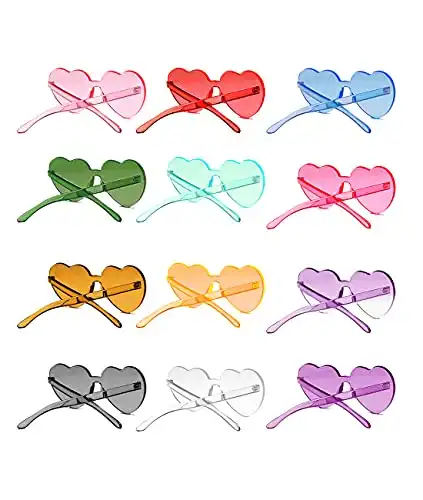 LIULIUBTY Heart Shaped Rimless Sunglasses, Bachelorette Party Cool Sunglasses 12 Pack, Colorful Plastic Funky Sunglasses Party Favors (Mixed Colors)