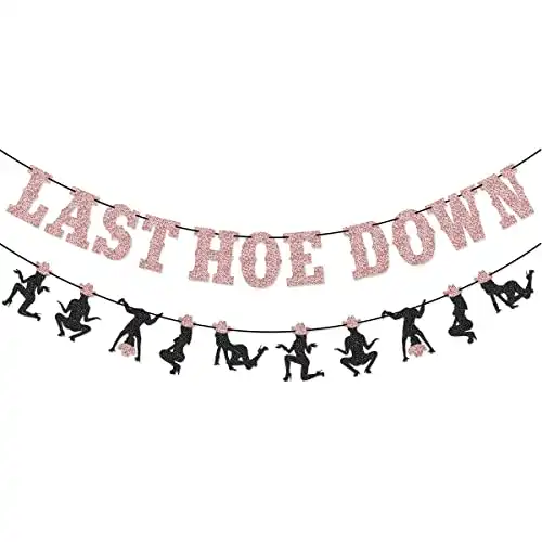 Last Hoedown Western Cowgirl Bachelorette Party Banner for Space Cowgirl, Last Rodeo Hoedown, Nash Bash Nashville Bachelorette Party Decorations (Rose Gold)