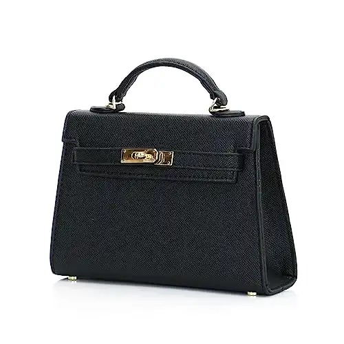 Women's Small Top Handle Satchel with Detachable Strap Ladies Designer Leather Crossbody Bag (A-Blck)