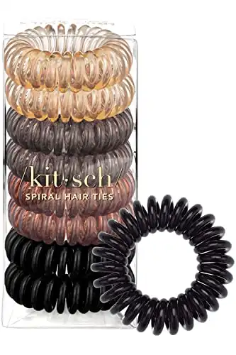 Kitsch Spiral Hair Ties for Women - Waterproof Ponytail Holders for Teens, Stylish Phone Cord Hair Ties & Hair Coils for Girls, Holiday Gift, Coil Hair Ties for Thick Hair & Thin Hair, 8pcs (B...