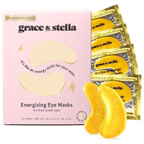 grace & stella Under Eye Mask (Gold, 24 Pairs) Reduce Dark Circles, Puffy Eyes, Undereye Bags, Wrinkles - Gel Under Eye Patches - Gifts for Women - Valentines Day Gifts - Vegan Cruelty-Free Self C...
