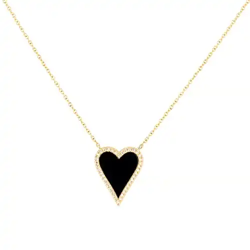 Black Heart Necklace for Women Girls Trendy Preppy Jewelry Gold Plated Black Love Heart Pendant, Heart Paperclip Chain Necklace for Teen Girls Cute Heart Necklaces for Women Dainty Jewelry (Black)