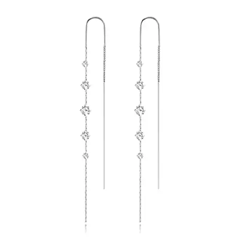 Threader Earrings for Women 925 Sterling Silver Plated Cubiz Zirconia Long Dangle Drop Earrings for Teen Girls