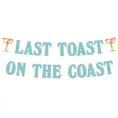 xo, Fetti Last Toast on the Coast Blue Glitter Banner - 5 Ft | Beach Bachelorette Party Decoration, Nautical Bridesmaid Favor, Coastal Bride To Be Photo Booth, Bach Backdrop, Bridal Shower Decor