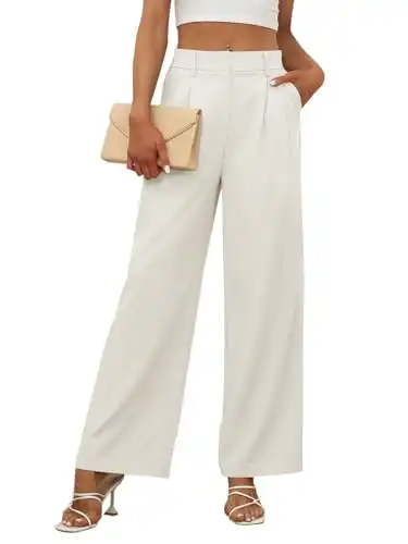 LILLUSORY Womens Wide Leg Dress Pants Hight Waisted Work Business Causal Loose Palazzo Trousers Off-White