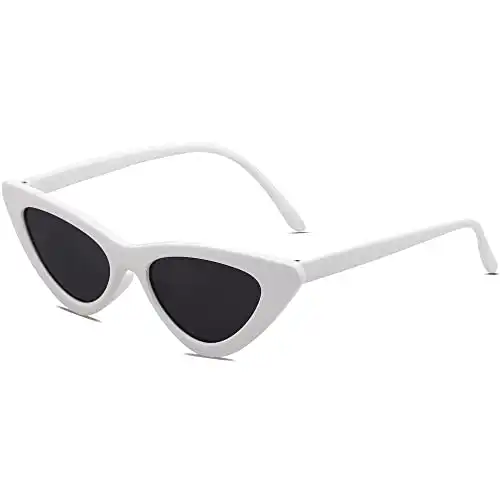 SOJOS Retro Vintage Narrow Cat Eye Sunglasses for Women Clout Goggles Plastic Frame SJ2044 with White Frame/Grey Lens