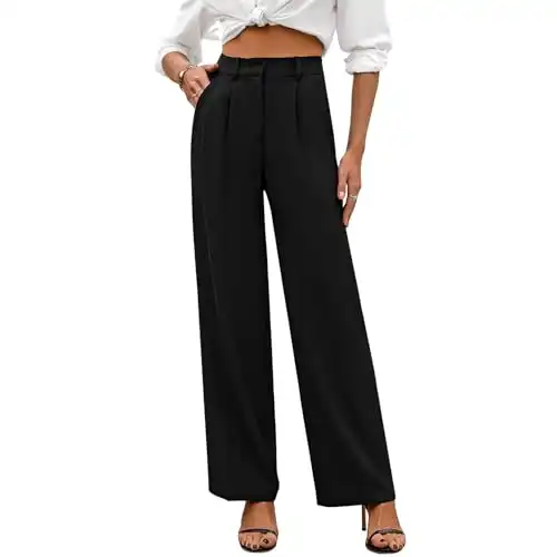 SASSY ZOEY Wide Leg Pants for Women | High Waisted Trousers with Pockets | Comfortable Work Pants for Women | Business Casual Pants for Women | Women's Pants and Sizes Black