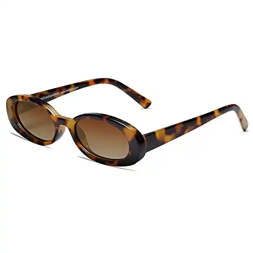 VANLINKER Polarized Small Trendy Skinny Vintage Oval Sunglasses Women Tinted Glasses Tortoise Frame