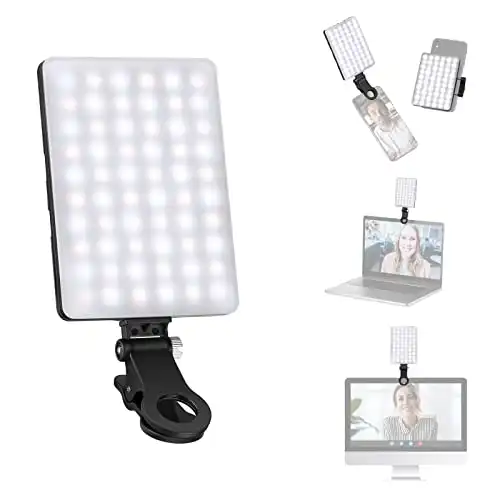 NEEWER Selfie Light with Front & Back Phone Clip, High Power 60 LED 2000mAh Rechargeable CRI 95+, 3 Light Modes, Portable Clip on Light for Tablet/Laptop, Zoom Call TikTok Video Fill Light (NL-60A...