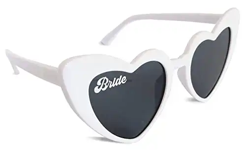 ModParty Bride Sunglasses | White Heart-Shaped Eyewear | Bachelorette Party Accessory | Bride to Be Wedding Honeymoon Gift Idea | Retro Cateye Design