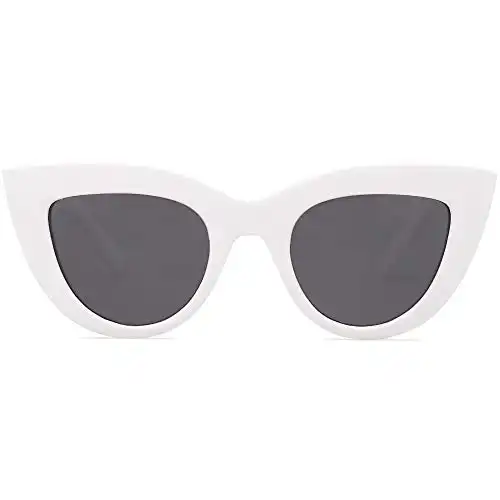 SOJOS Retro Small Vintage Cat Eye Sunglasses for Women Cute Fashion UV400 Sunnies SJ2939, White/Grey