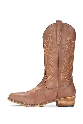 IUV Cowboy Boots For Women Western Boots Cowgirl Boots Pull On Pointy Toe Mid Calf Boots