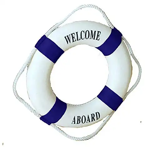 MorroMorn Lifebuoy Wall Hanging Decor - Welcome Aboard Mediterranean Style Home Decoration (Navy, 5.5