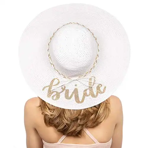 xo, Fetti Bride Sun Hat | Bachelorette Beach Gift, Bridal Favor, Honeymoon, Wedding, Engagement White, Gold