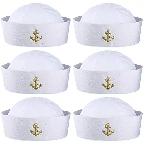 Boao White Sailor Hats Captain Hat Yacht Sailor Ship Caps Nautical Hats Decor for Women Men Summer Costume Party (6 Pcs)