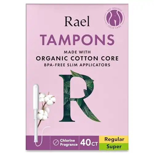 Rael Tampons, Slim Applicator Made with Organic Cotton Core - Tampons Multipack, Regular and Super Absorbency, BPA-Free, Leak Locker Technology, Unscented, Chlorine Free (40 Count, Bundle)