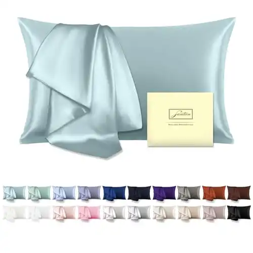 Mulberry Silk Pillowcase for Hair and Skin Standard Size 20"X 26" with Hidden Zipper Soft Breathable Smooth Cooling Pillow Covers for Sleeping(Haze Blue,1Pcs)