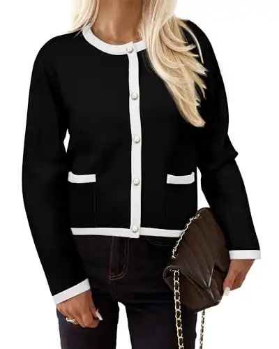 PRETTYGARDEN Women's Knit Cardigan Sweaters 2024 Fall Fashion Long Sleeve Button Down Shirts Tops Blouse (Black,Medium)