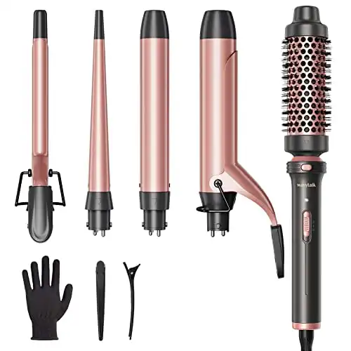 Wavytalk 5 in 1 Curling Iron Set with Curling Brush and 4 Interchangeable Ceramic Curling Wand (0.35