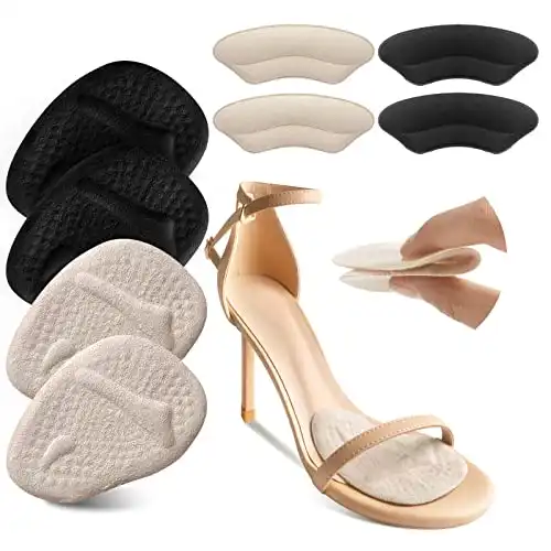 Riootlnm Metatarsal Pads, Ball of Foot Cushions, Heel Pads Inserts for Too Big Shoe, Reduce Foot Pain, No Slip Heel Grips Liners Shoe Pads for Loose Shoe, Blisters(Beige+Black)
