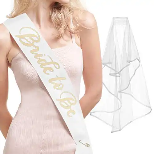 xo, Fetti Bachelorette Party Sash + Veil - Bride To Be | Bachelorette Party Decorations Kit - Sash for Bride | Bridal Shower Gift Supplies