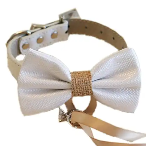 White and burlap Bow Tie, Dog ring bearer, Pet Wedding accessory, Burlap Wedding, Rustic