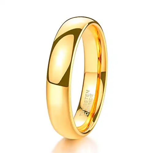 TRUMIUM 4mm Tungsten Wedding Band Ring for Men Women Gold Plated Domed High Polished Comfort Fit 6