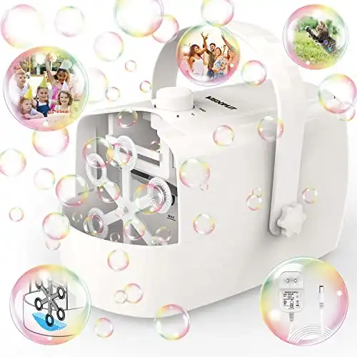 Wisdomlit Bubble Machine, Automatic Bubble Blower, 8000+ Bubbles Per Minute, Electric Bubble Maker for Kids Toddlers, Operated by Plug-in or Batteries, Bubble Toys for Indoor Outdoor Birthday Party