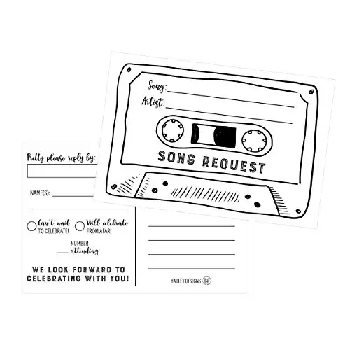 50 Song Request Cassette Tape Generic RSVP Cards, RSVP Postcards No Envelopes Needed, Response Card, RSVP Reply, Plain RSVP kit for Wedding, Baby Bridal Shower, Birthday, Invitations