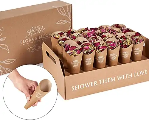 Flora & Bloom Biodegradable Confetti With Pre Built Cones | Dried Flowers (3Litres) | Wedding Confetti Kit | Pop Open Cones & Tray |Jasmine, Lavender & Rose Petals | Wedding Decorations (2...