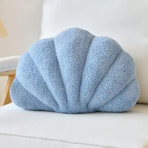 Lfsaaj Seashell Throw Pillows, Shell Shaped Throw Pillows, Soft Home Decorative Pillow Plush Cushion for Bed Couch Living Sofa Room Decor Accent Throw Pillow (13x10 Inch, Dusty Blue)