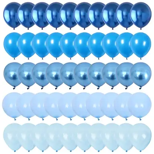 Blue Balloon Set, 60 Packs 12 Inches Metallic Chrome Blue Balloons Pearl Blue Balloons Macaron Baby Blue Balloons Light Blue Balloons for Bridal Shower, Wedding, Baby Shower, Birthday Party,