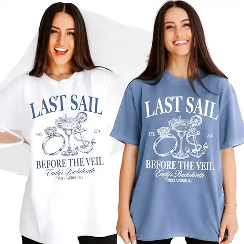 Last Sail Before The Veil Shirts, Nautical Bachelorette Party Shirts for Bridal Party, Cruise Shirts for Future Bride and Custom Bridesmaids Shirts Set, Bachelorette Outfit