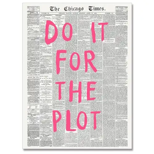 Retro Newspaper Posters for Room Aesthetic Pink Preppy Canvas Wall Art Trendy Art Painting Pictures Affirmation Quote Do It For The Plot Girls Apartment Bedroom Decor 12X16in Unframed