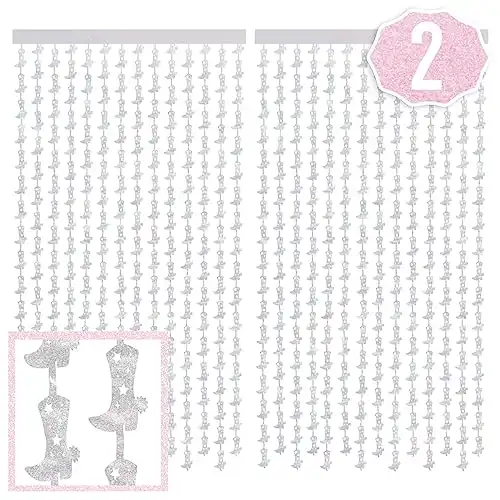 xo, Fetti Cowgirl Boot Iridescent Foil Curtain - Set of 2 | Bachelorette Party Decorations, Cowgirl Birthday Photo Booth, Last Rodeo Backdrop, Nashville, Cow Rodeo Theme, Space Cowboy