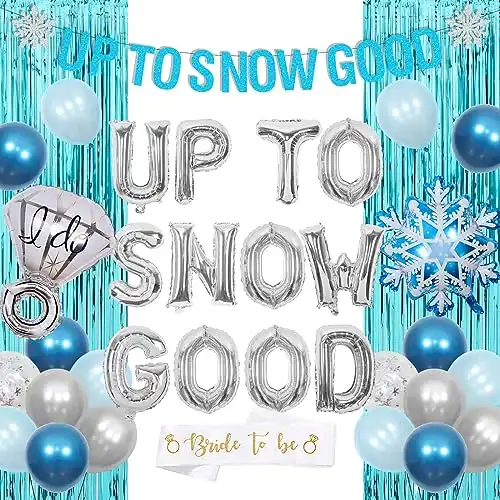 Balterever Winter Bachelorette Party Decorations Winter up to Snow Good Bridal Shower Decors with up to Snow Good Banner Diamond Ring Balloon Bride to Be Sash Blue Rain Curtain for Wedding Engagement