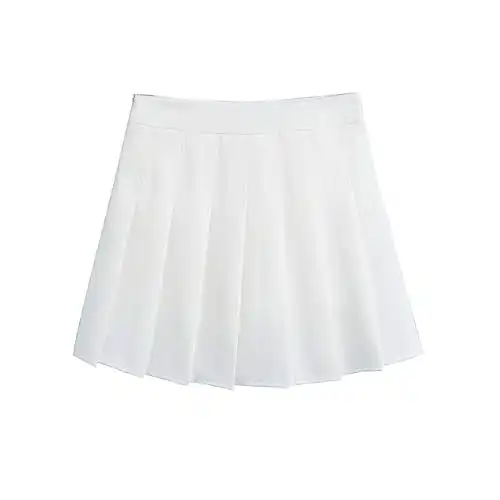 ZHANCHTONG Women's High Waist A-Line Pleated Mini Skirt Short Tennis Skirt (White, S)