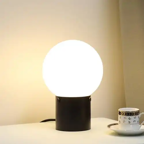 Somniferous Small Table Lamp for Nightstand with Frosted Glass Globe Lamp Shade, Mid Century Modern Bedside Lamp with Black Metal Base, Round Side Table Lamp for Bedroom Living Room Entryway