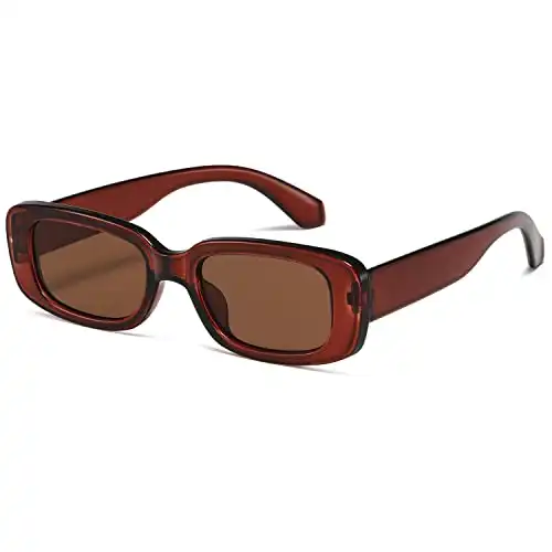 kimorn Rectangle Sunglasses for Women Men Trendy Retro Fashion Sun Glasses 90’s Vintage Square Frame K1200 (Brown Frame Brown Lens, 65)